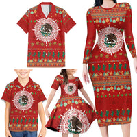 Mexico Merry Christmas Family Matching Long Sleeve Bodycon Dress and Hawaiian Shirt Mexican Cultural Emblem Xmas Style - Wonder Print Shop