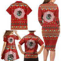 Mexico Merry Christmas Family Matching Long Sleeve Bodycon Dress and Hawaiian Shirt Mexican Cultural Emblem Xmas Style - Wonder Print Shop