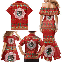 Mexico Merry Christmas Family Matching Mermaid Dress and Hawaiian Shirt Mexican Cultural Emblem Xmas Style - Wonder Print Shop
