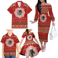 Mexico Merry Christmas Family Matching Off The Shoulder Long Sleeve Dress and Hawaiian Shirt Mexican Cultural Emblem Xmas Style - Wonder Print Shop