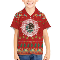 Mexico Merry Christmas Family Matching Off The Shoulder Long Sleeve Dress and Hawaiian Shirt Mexican Cultural Emblem Xmas Style - Wonder Print Shop
