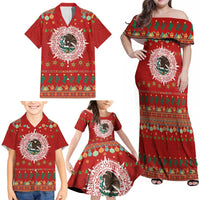 Mexico Merry Christmas Family Matching Off Shoulder Maxi Dress and Hawaiian Shirt Mexican Cultural Emblem Xmas Style - Wonder Print Shop