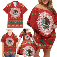 Mexico Merry Christmas Family Matching Off Shoulder Short Dress and Hawaiian Shirt Mexican Cultural Emblem Xmas Style - Wonder Print Shop