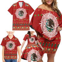Mexico Merry Christmas Family Matching Off Shoulder Short Dress and Hawaiian Shirt Mexican Cultural Emblem Xmas Style - Wonder Print Shop