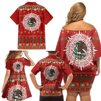 Mexico Merry Christmas Family Matching Off Shoulder Short Dress and Hawaiian Shirt Mexican Cultural Emblem Xmas Style - Wonder Print Shop