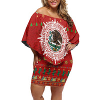 Mexico Merry Christmas Family Matching Off Shoulder Short Dress and Hawaiian Shirt Mexican Cultural Emblem Xmas Style - Wonder Print Shop