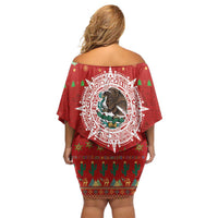 Mexico Merry Christmas Family Matching Off Shoulder Short Dress and Hawaiian Shirt Mexican Cultural Emblem Xmas Style - Wonder Print Shop