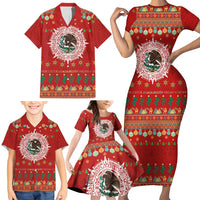 Mexico Merry Christmas Family Matching Short Sleeve Bodycon Dress and Hawaiian Shirt Mexican Cultural Emblem Xmas Style - Wonder Print Shop