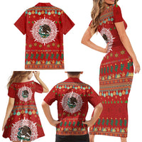 Mexico Merry Christmas Family Matching Short Sleeve Bodycon Dress and Hawaiian Shirt Mexican Cultural Emblem Xmas Style - Wonder Print Shop