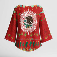 Mexico Merry Christmas Kimono Sleeve Blouse Mexican Cultural Emblem Xmas Style - Wonder Print Shop