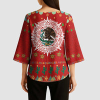 Mexico Merry Christmas Kimono Sleeve Blouse Mexican Cultural Emblem Xmas Style - Wonder Print Shop