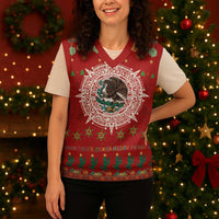 Mexico Merry Christmas Knitted V-Neck Vest Mexican Cultural Emblem Xmas Style - Wonder Print Shop