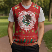 Mexico Merry Christmas Knitted V-Neck Vest Mexican Cultural Emblem Xmas Style - Wonder Print Shop