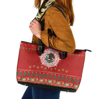 Mexico Merry Christmas Leather Tote Bag Mexican Cultural Emblem Xmas Style - Wonder Print Shop