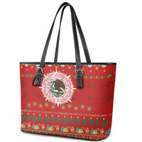 Mexico Merry Christmas Leather Tote Bag Mexican Cultural Emblem Xmas Style - Wonder Print Shop