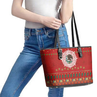 Mexico Merry Christmas Leather Tote Bag Mexican Cultural Emblem Xmas Style - Wonder Print Shop