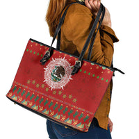 Mexico Merry Christmas Leather Tote Bag Mexican Cultural Emblem Xmas Style - Wonder Print Shop