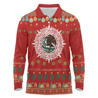 Mexico Merry Christmas Long Sleeve Polo Shirt Mexican Cultural Emblem Xmas Style - Wonder Print Shop