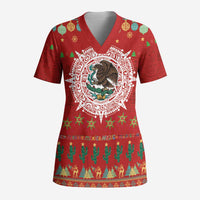 Mexico Merry Christmas Scrub Top Mexican Cultural Emblem Xmas Style - Wonder Print Shop