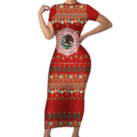 Mexico Merry Christmas Short Sleeve Bodycon Dress Mexican Cultural Emblem Xmas Style - Wonder Print Shop
