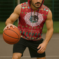 Mexico Merry Christmas Sleeveless Zip Hoodie Mexican Cultural Emblem Xmas Style - Wonder Print Shop