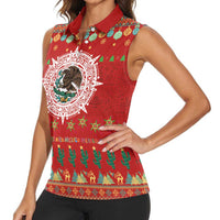 Mexico Merry Christmas Women Sleeveless Polo Shirt Mexican Cultural Emblem Xmas Style - Wonder Print Shop