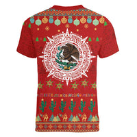 Mexico Merry Christmas Women V-Neck T-Shirt Mexican Cultural Emblem Xmas Style - Wonder Print Shop