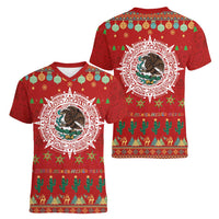 Mexico Merry Christmas Women V-Neck T-Shirt Mexican Cultural Emblem Xmas Style - Wonder Print Shop