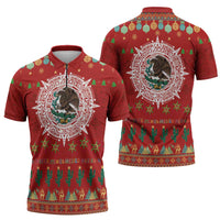 Mexico Merry Christmas Zipper Polo Shirt Mexican Cultural Emblem Xmas Style - Wonder Print Shop