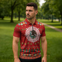 Mexico Merry Christmas Zipper Polo Shirt Mexican Cultural Emblem Xmas Style - Wonder Print Shop