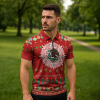 Mexico Merry Christmas Zipper Polo Shirt Mexican Cultural Emblem Xmas Style - Wonder Print Shop