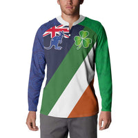 Custom Ireland and Australia Button Sweatshirt Shamrocks and Aboriginal Art