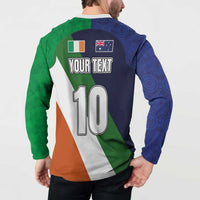 Custom Ireland and Australia Button Sweatshirt Shamrocks and Aboriginal Art