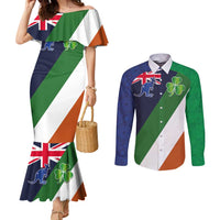 Custom Ireland and Australia Couples Matching Mermaid Dress and Long Sleeve Button Shirt Shamrocks and Aboriginal Art