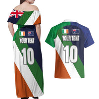 Custom Ireland and Australia Couples Matching Off Shoulder Maxi Dress and Hawaiian Shirt Shamrocks and Aboriginal Art