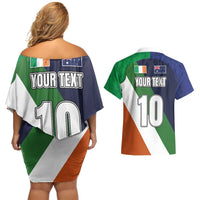 Custom Ireland and Australia Couples Matching Off Shoulder Short Dress and Hawaiian Shirt Shamrocks and Aboriginal Art