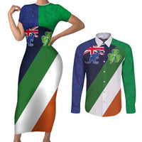 Custom Ireland and Australia Couples Matching Short Sleeve Bodycon Dress and Long Sleeve Button Shirt Shamrocks and Aboriginal Art