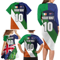 Custom Ireland and Australia Family Matching Long Sleeve Bodycon Dress and Hawaiian Shirt Shamrocks and Aboriginal Art