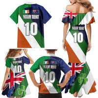 Custom Ireland and Australia Family Matching Mermaid Dress and Hawaiian Shirt Shamrocks and Aboriginal Art