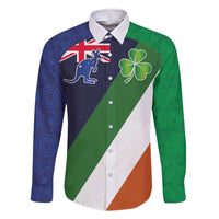 Custom Ireland and Australia Family Matching Off The Shoulder Long Sleeve Dress and Hawaiian Shirt Shamrocks and Aboriginal Art