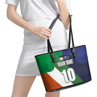 Custom Ireland and Australia Leather Tote Bag Shamrocks and Aboriginal Art