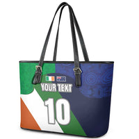 Custom Ireland and Australia Leather Tote Bag Shamrocks and Aboriginal Art