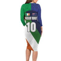Custom Ireland and Australia Long Sleeve Bodycon Dress Shamrocks and Aboriginal Art