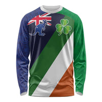 Custom Ireland and Australia Long Sleeve Shirt Shamrocks and Aboriginal Art