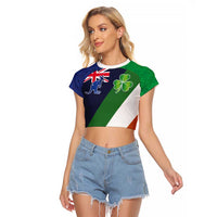 Custom Ireland and Australia Raglan Cropped T Shirt Shamrocks and Aboriginal Art