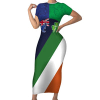 Custom Ireland and Australia Short Sleeve Bodycon Dress Shamrocks and Aboriginal Art