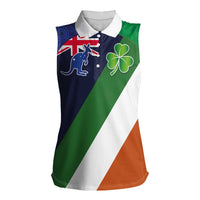 Custom Ireland and Australia Women Sleeveless Polo Shirt Shamrocks and Aboriginal Art