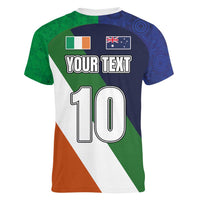 Custom Ireland and Australia Women V-Neck T-Shirt Shamrocks and Aboriginal Art