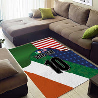 Custom Ireland and United States Area Rug Shamrocks and American Flag Style