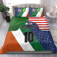 Custom Ireland and United States Bedding Set Shamrocks and American Flag Style